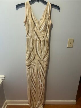 Gold Sequin V-Neck Evening Dress
